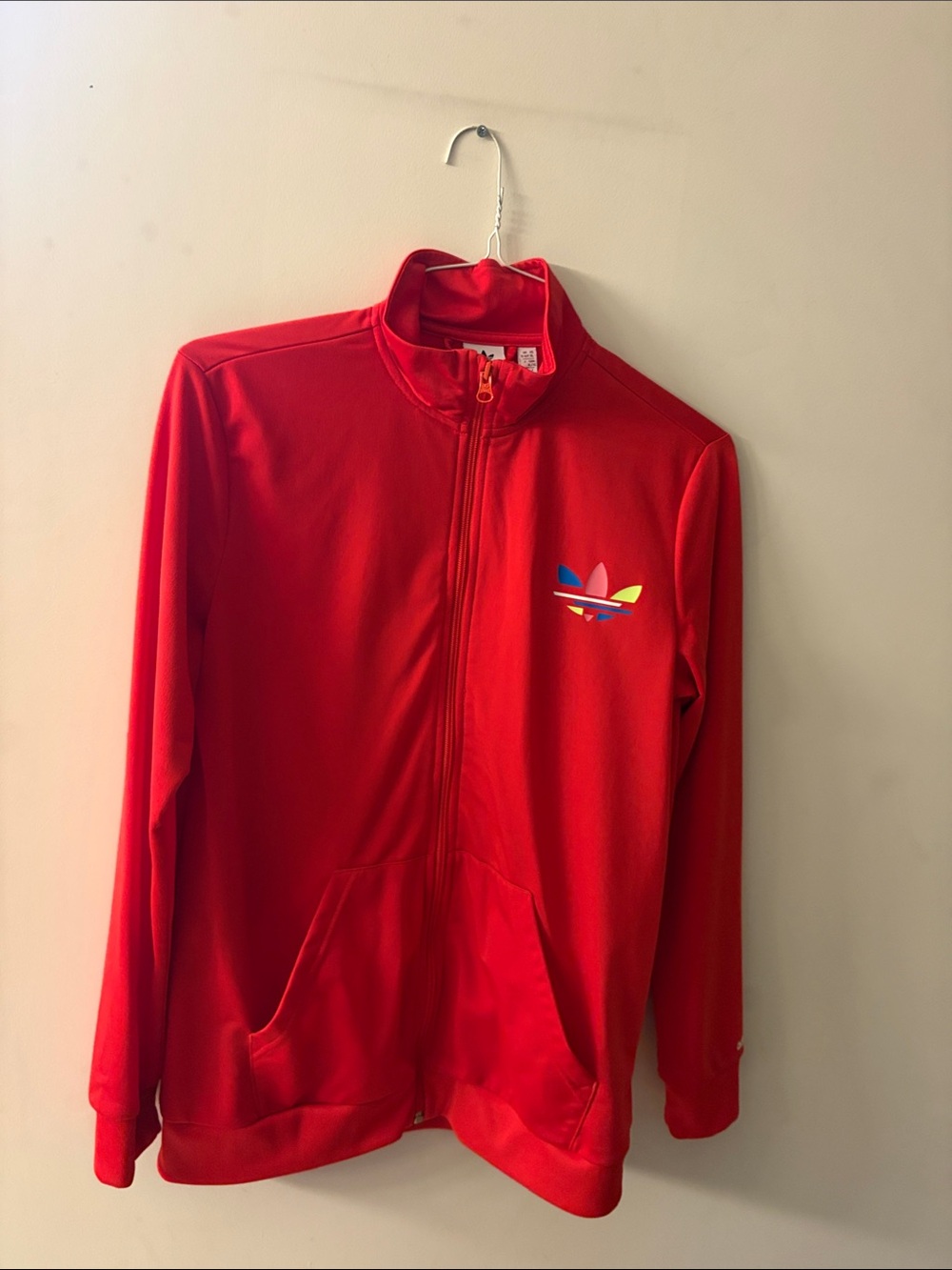 adidas Red Kids' Full-Zip Track Jacket with Multicolor Trefoil